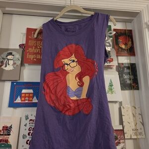 Disney Purple Tank Top with Ariel Mermaid With Glasses Altered Cut Back Medium